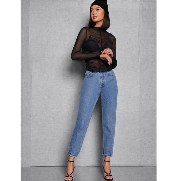 Black Ruched Long Sleeve Sheer Top - Picture 3 of 6